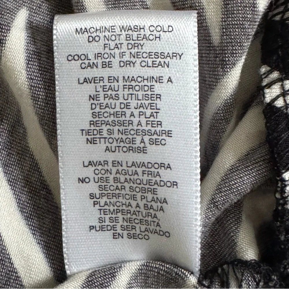 Michael Kors Ruched Round Neck Black White Zebra Print Long Sleeve Soft Blouse L